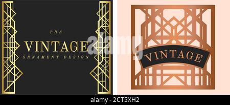 Art Deco, Art Novo page template luxury elegant texture geometric style, gatsby concept, golden black.Pink gold and pastel pink background. Stock Vector