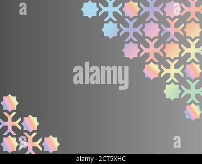Diagonal geometric corner design. Islamic background pattern, geometric arabesque. Holographic mosaic background in grey and rainbow colors Stock Vector