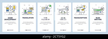 Freelance jobs. Remote work from home. Mobile app onboarding screens, vector website banner template. Stock Vector