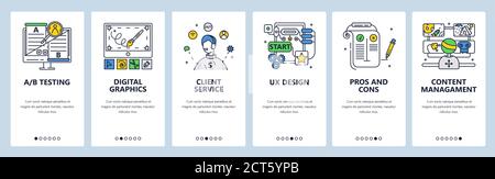 Design thinking process. Digital graphics ab testing customer service. Mobile app screens vector website banner template Stock Vector