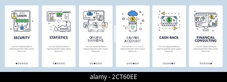 Budget tracking, finance control. Online banking, saving account. Mobile app screens, vector website banner template. Stock Vector