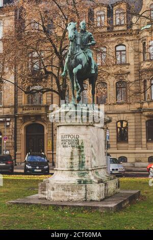 Bamberg/Germany-2/1/19: an equestrian statue of Luitpold Prince Regent of Bavaria on the Schonleinsplatz in the town of Bamberg. Luitpold was the de f Stock Photo