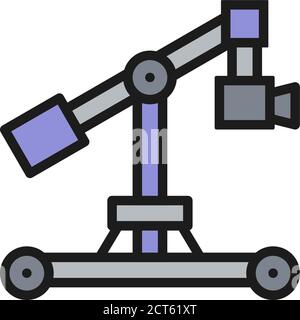 Digital movie camera on dolly rails flat color line icon. Stock Vector