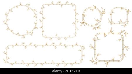 Set of frames from bamboo branches. Flat vector cartoon illustration. Stock Vector