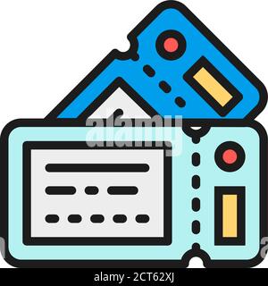 Cinema tickets, cinematography flat color line icon. Stock Vector