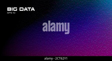 Big data visualization. Abstract background of a large number of multicolored points on a black backdrop with glow on the right side. Science Stock Vector