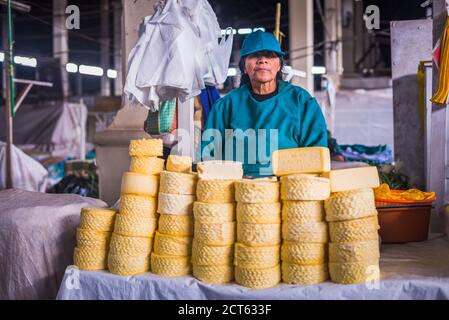 Cheese for sale in San Pedro Central Market (Mercado Central de San Pedro), Cusco, Peru, South America Stock Photo