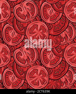 Seamless pattern with tomatoes in a cut. Vector color illustration. Vegetable texture for wallpaper, design of sites and your design Stock Vector