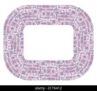 Rectangular frame with tribal doodle pattern from geometric shapes. The object is separated from the background. Vector template with  native pattern Stock Vector
