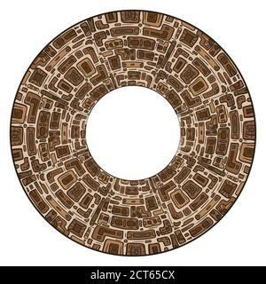 Round frame with tribal doodle pattern from geometric shapes.  The object is separated from the background. Vector template with  native pattern for i Stock Vector