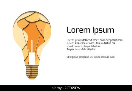 Banner with 3d Illustration of a light bulb cut from paper.  Multi level illustration.  Vector template for presentations, banners, flyers and your de Stock Vector