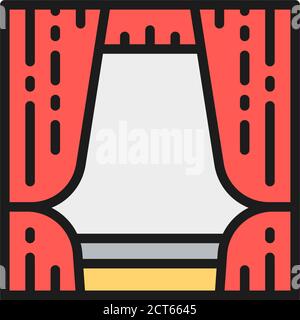Curtains, drapes, decoration flat color line icon. Stock Vector