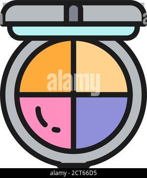 Vector makeup powder, palette of blush, bronzer, highlighter, concealer flat color line icon. Symbol and sign illustration design. Isolated on white b Stock Vector