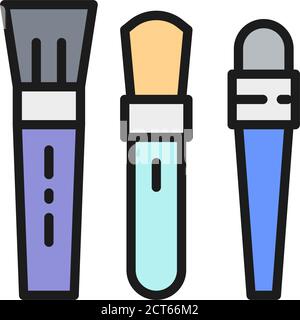 Vector set of makeup brushes for foundation and eyes flat color line icon. Symbol and sign illustration design. Isolated on white background Stock Vector