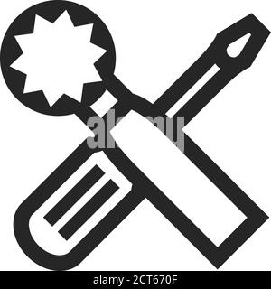 Bicycle tools icon in thick outline style. Black and white monochrome vector illustration. Stock Vector