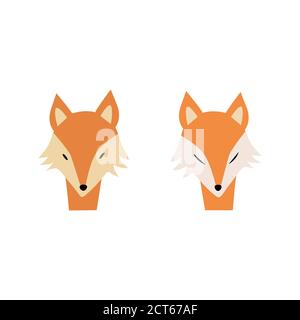 Cute cartoon set of foxes. Red fox. Cartoon animal character design. Flat vector illustration isolated on a white background. Stock Vector