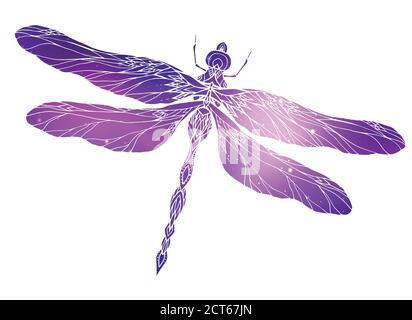 Dragonfly illustration with a boho pattern and cosmic background.  Vector element for sketching tattoos, printing on T-shirts, postcards and your crea Stock Vector