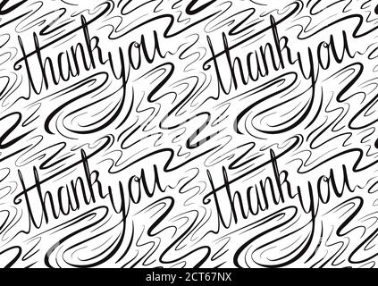 Seamless calligraphic pattern with the inscription Thank you. Lettering written by hand. Vector texture for wraps, wallpapers, fabrics and your creati Stock Vector