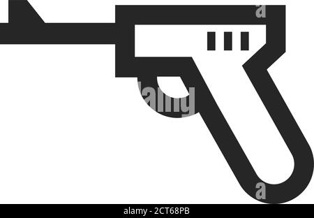 Hand gun icon in thick outline style. Black and white monochrome vector illustration. Stock Vector