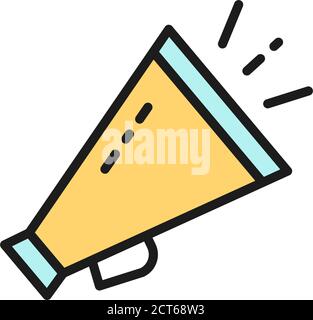 Cinema loudspeaker, megaphone flat color line icon. Stock Vector