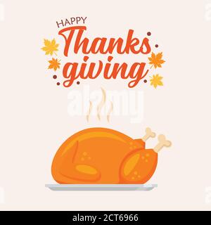 Happy Thanksgiving lettering and turkey. Vector illustration for greeting cards Stock Vector