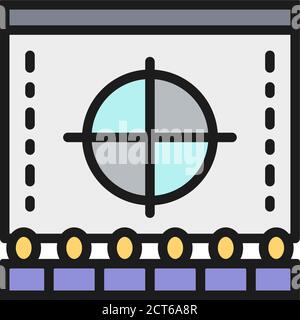 Cinema screen with audience, movie rental in cinema, premiere color line icon. Stock Vector