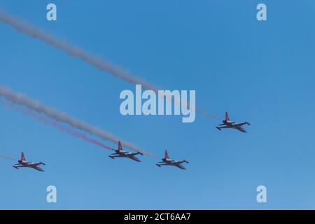 Turkish air force. Stars of the Turkish jet aircraft demonstration flight in the skies of Baku Stock Photo