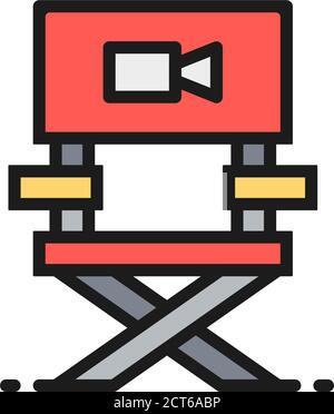 Director chair, casting, film direction, movie producing flat color line icon. Stock Vector