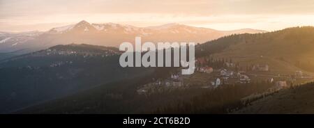 Sunrise at Ranca, a ski resort in the Parang Mountains, Carpathian Mountains, Oltenia Region, Romania Stock Photo