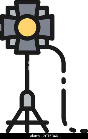 Soffit, camera flashlight spotlight, studio lighting flat color line icon. Stock Vector