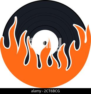 Flame Vinyl Icon. Flat Color Design. Vector Illustration. Stock Vector