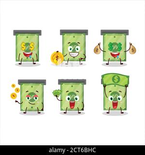 Money slot cartoon character with cute emoticon bring money Stock Vector