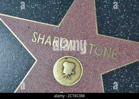 LOS ANGELES, CA, USA - MARCH 27, 2018 : The Hollywood Walk of Fame stars in Los Angeles. Sharon Stone star. Stock Photo