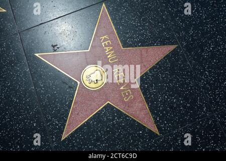 LOS ANGELES, CA, USA - MARCH 27, 2018 : The Hollywood Walk of Fame stars in Los Angeles. Keanu Reeves star. Stock Photo