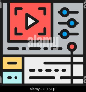 Video editing software, cinema production flat color line icon. Stock Vector
