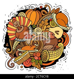 Thanksgiving hand drawn cartoon doodles illustration Stock Vector Image ...
