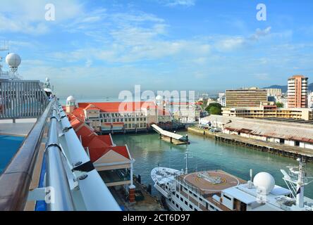 Penang, Malaysia - September 29, 2015: Sea Princess cruise ship docked in George Town port on Penang island. Stock Photo