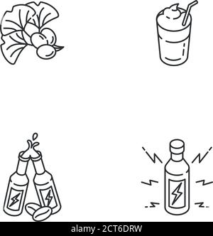 Caffeinated drinks linear icons set Stock Vector