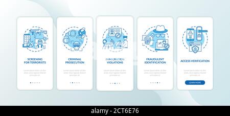 Biometrics usage onboarding mobile app page screen with concepts set Stock Vector
