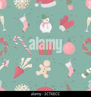 Christmas, New Year seamless pattern. Vector flat style. Christmas tree, gift Stock Vector