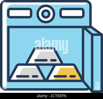 Gold bars in safe RGB color icon Stock Vector