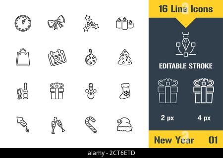 Happy New Year, Merry Christmas. Thin line icon - Outline flat vector illustration. Editable stroke pictogram. Premium quality graphics concept for we Stock Vector