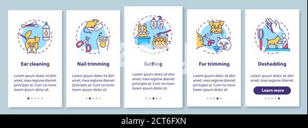 Grooming services types onboarding mobile app page screen with concepts Stock Vector