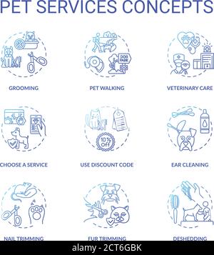 Pet services concept icons set Stock Vector