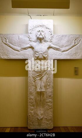 Italy Piedmont Asti -  Palazzo Mazzetti - Crucified Christ - Leonardo Bistolfi Stock Photo