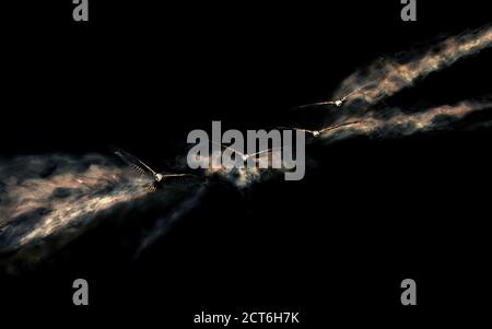 Abstract nature. Flying bird. Dispersion effect. Black background. Stock Photo
