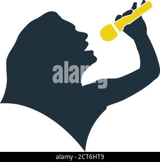 Karaoke Womans Silhouette Icon. Flat Color Design. Vector Illustration. Stock Vector