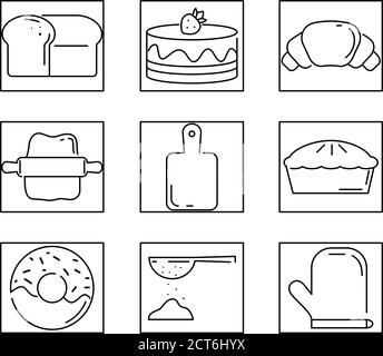 outline icons for bakery shop Stock Vector