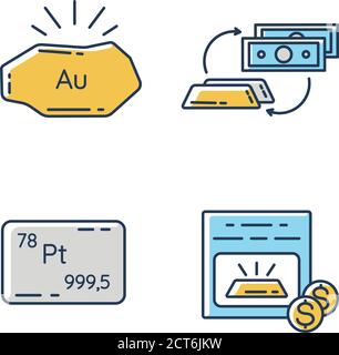 Income from metal trade RGB color icons set Stock Vector