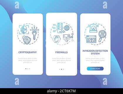 Cybersecurity measures onboarding mobile app page screen with concepts Stock Vector